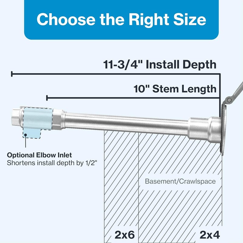 Aquor House Hydrant V1+ Frost Free Outdoor Faucet, Anti Siphon Valve with Quick Connect, Frost Proof Flush Wall Hose Bib, 10 inch Stem, 11-3/4 inch Install Depth, Slate Gray - Image 3